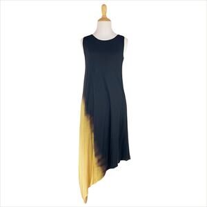 VIVIANA UCHITEL Asymmetrical Ombre Dyed Sleeveless Dress Black Yellow Size S